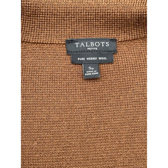 Talbots 100% Merino Wool Brown Knit Sweater Jacket Blazer Sz Small Petite Preppy - Picture 15 of 16
